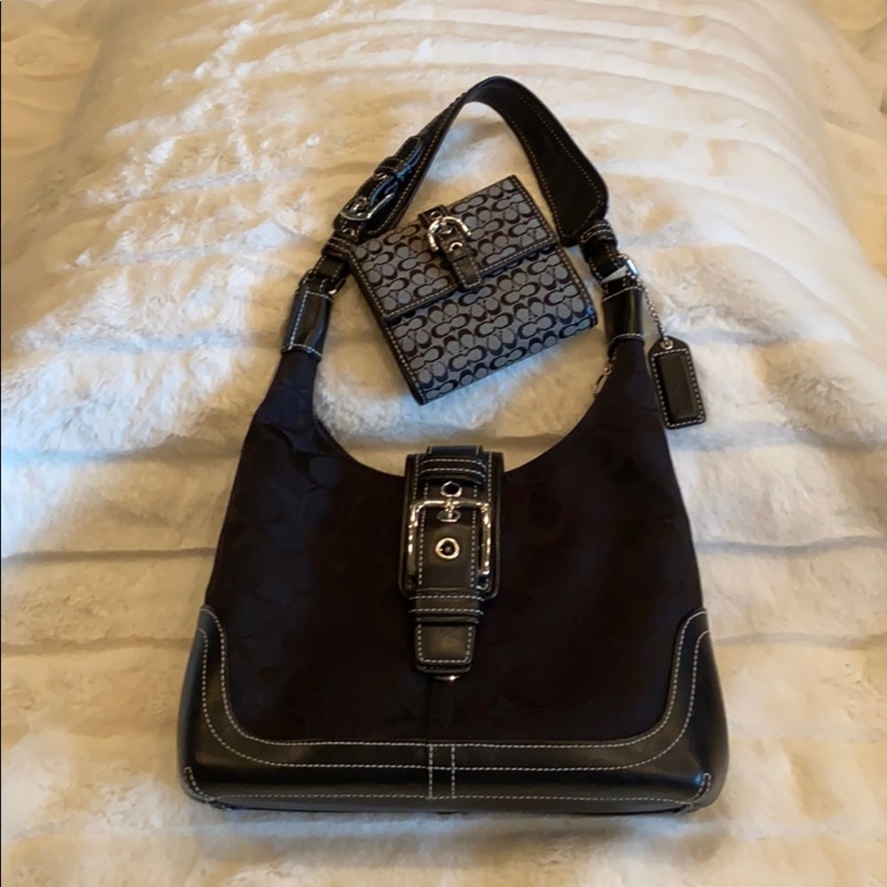 Coach signature black shoulder bag & wallet